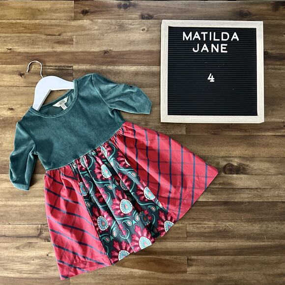 Matilda Jane Choose Your Own Path Christmas In The Spirit Green Velour Dress 4 - Picture 1 of 7